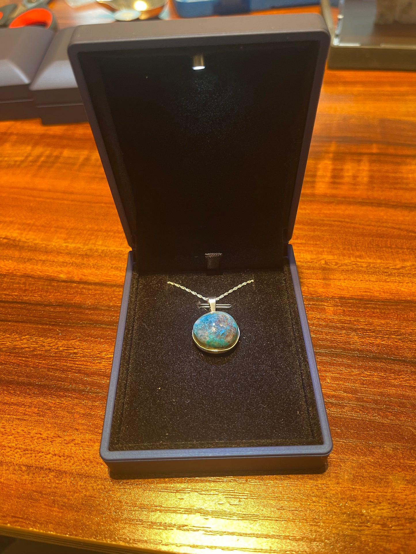 17.8ct Chrysocolla/ Shattuckite in Quartz Pendant