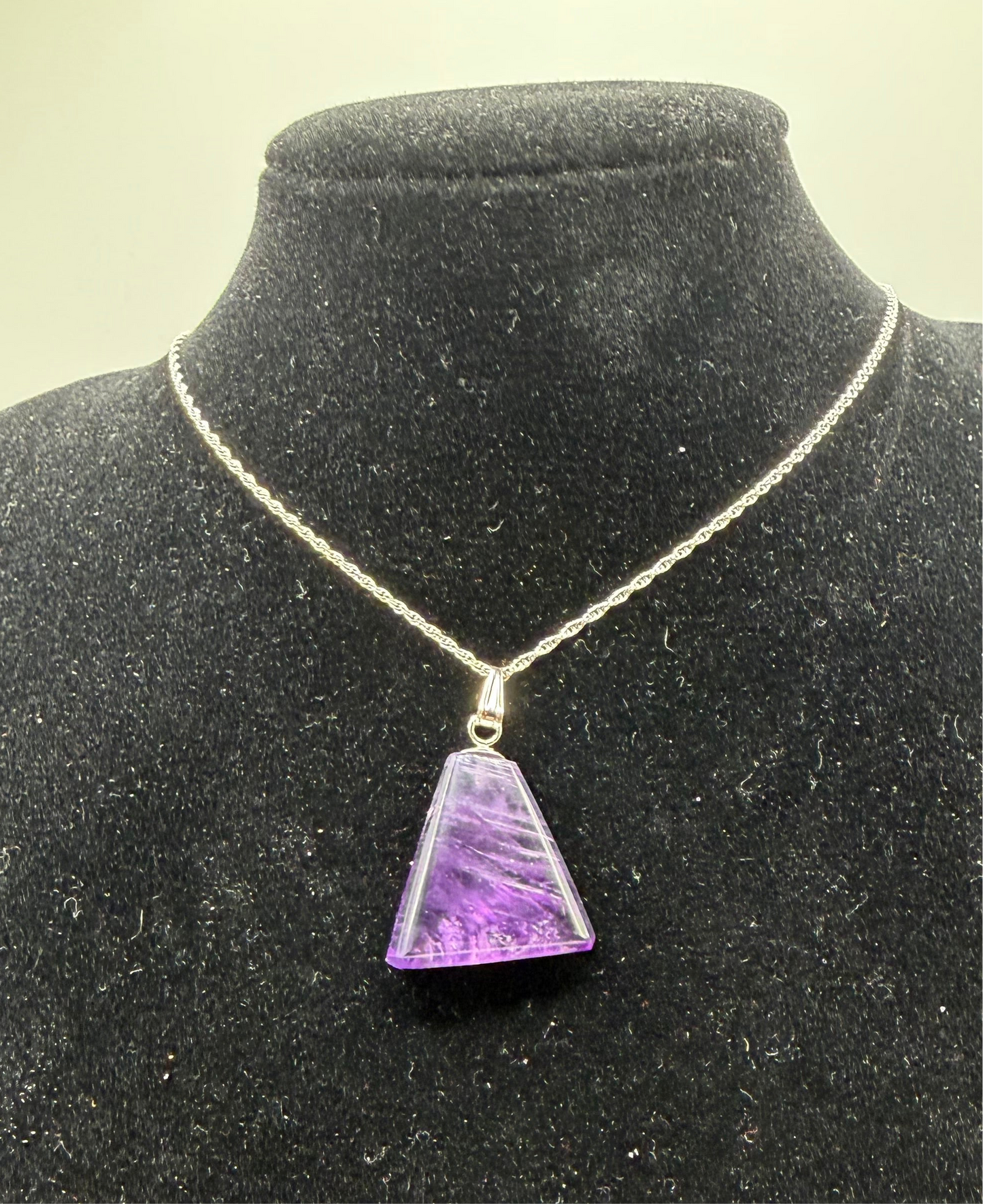 16ct Rwandan Amethyst Triangular Pendant in Sterling Silver – Handcrafted in Maine (with 18” Chain)