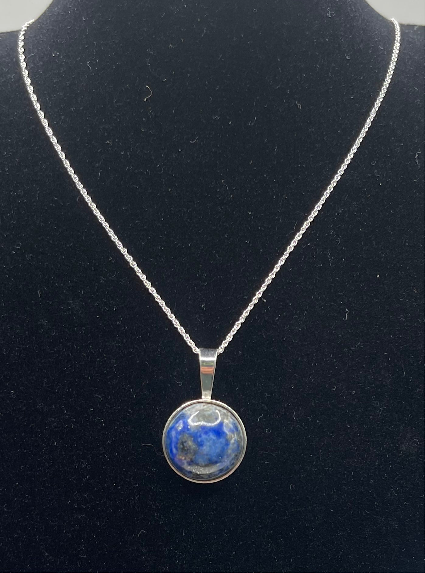 17ct Lapis Lazuli pendant handcrafted in Maine sterling silver with 18 inch double rope chain and lighted display box