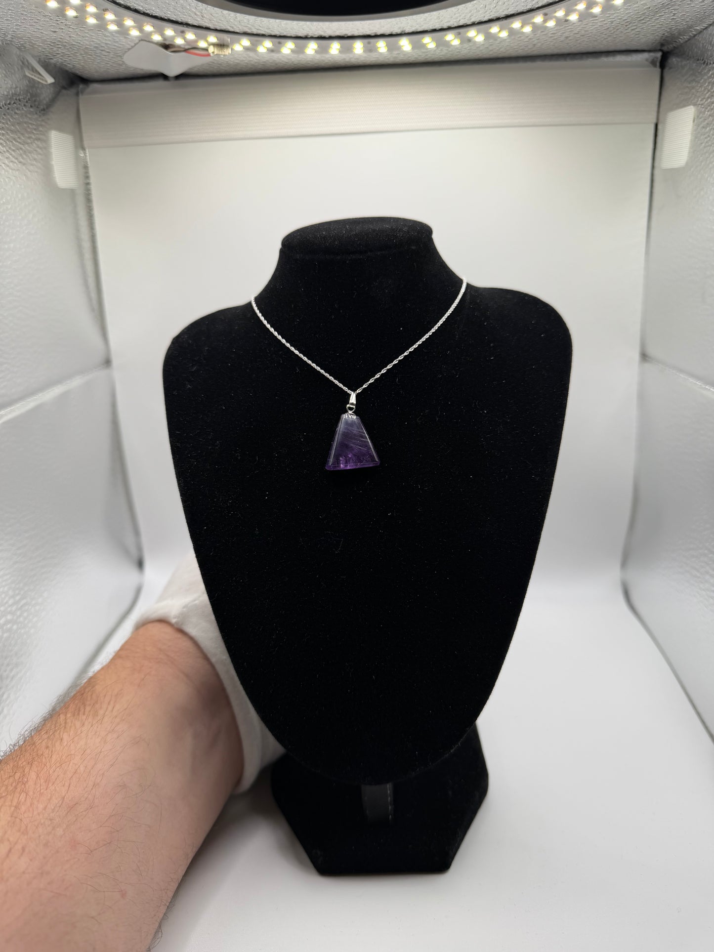 16ct Rwandan Amethyst Triangular Pendant in Sterling Silver – Handcrafted in Maine (with 18” Chain)