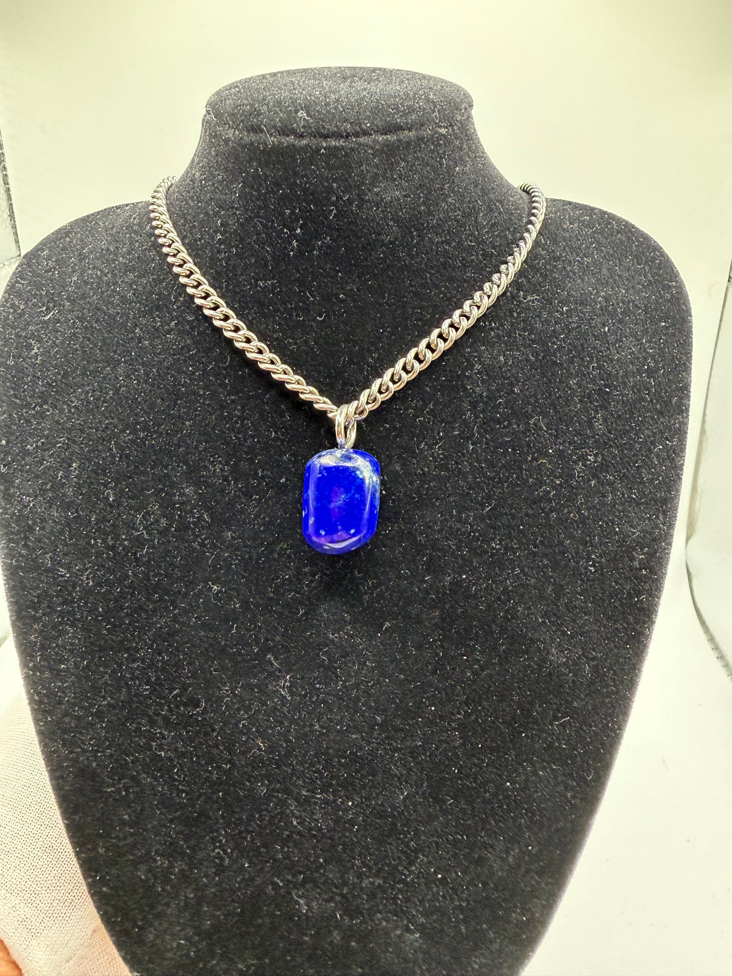 34ct natural Lapis Lazuli pendant with sterling silver drilled bail — deep blue stone with golden pyrite inclusions
