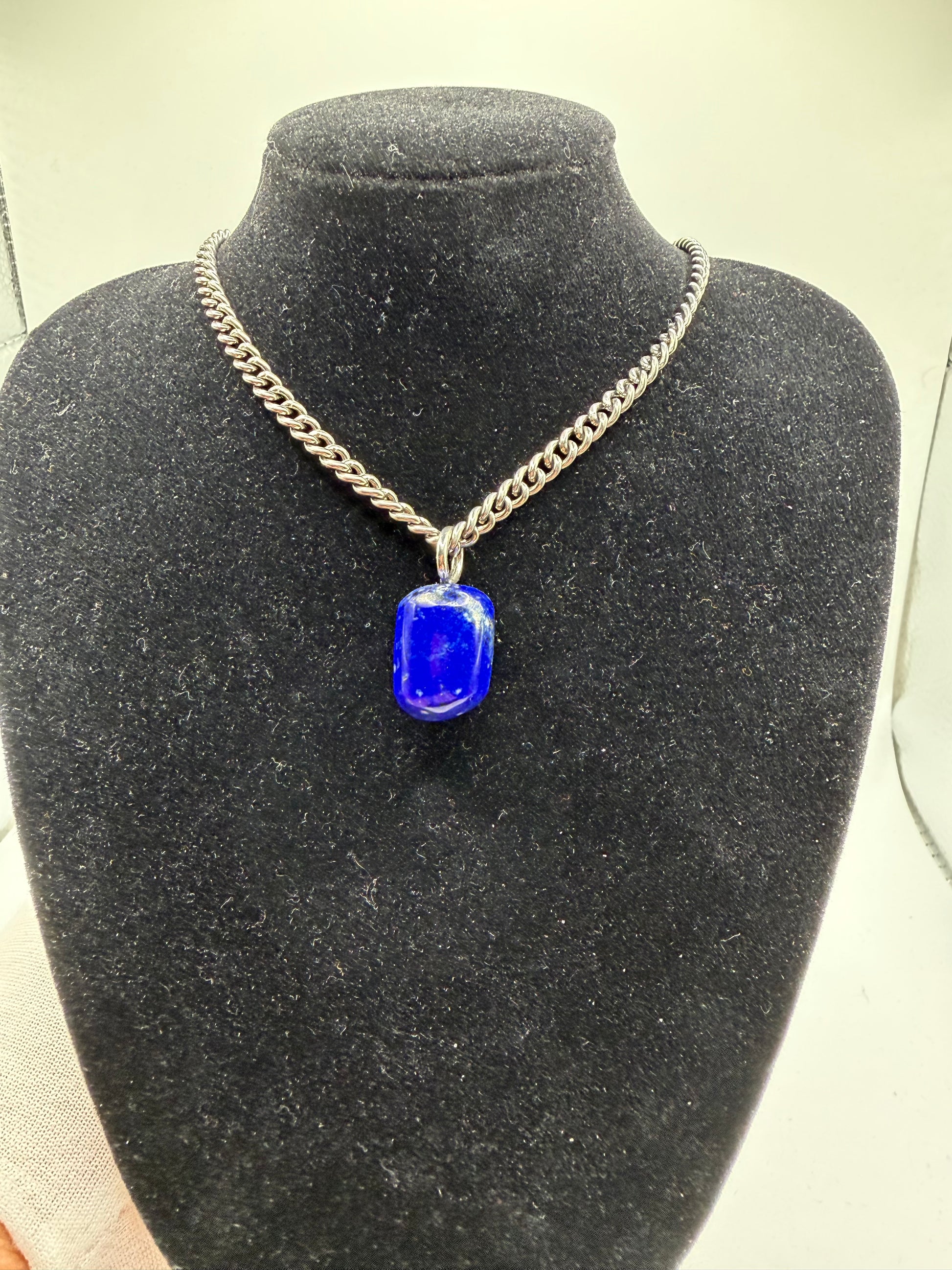34ct natural Lapis Lazuli pendant with sterling silver drilled bail — deep blue stone with golden pyrite inclusions