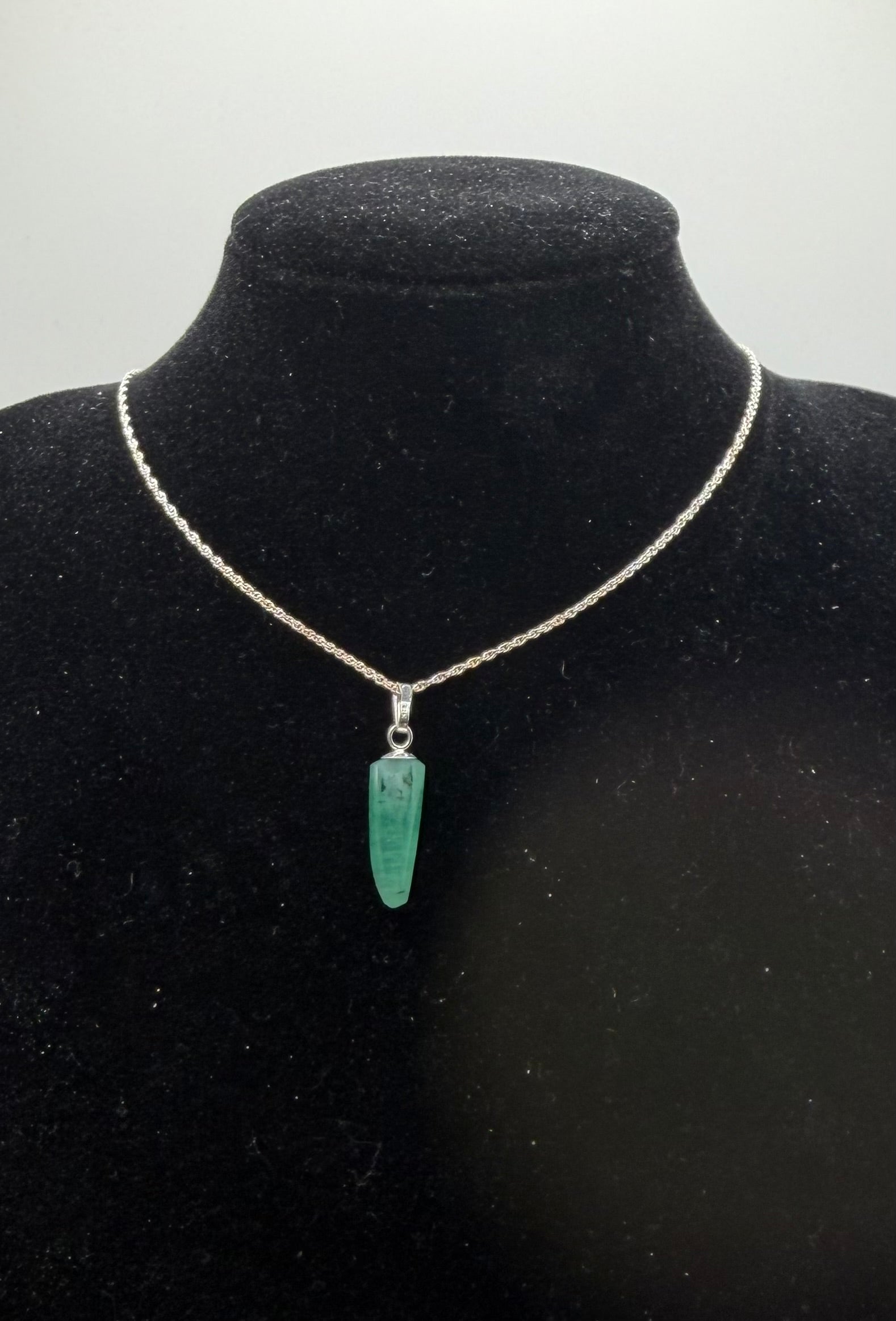4.7ct Colombian emerald pendant handcrafted in Maine sterling silver with 18 inch chain included