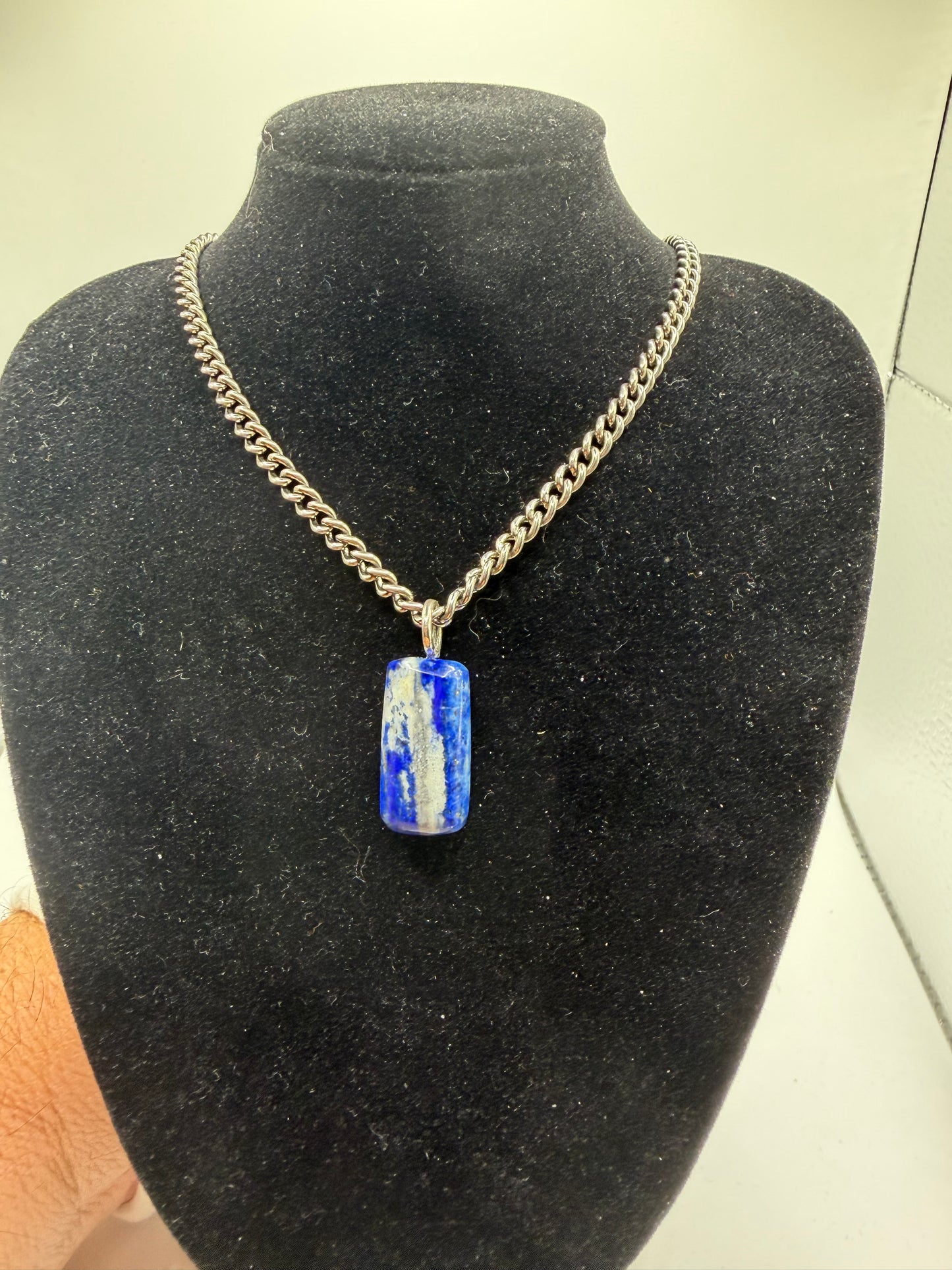 30ct natural Lapis Lazuli pendant with sterling silver drilled bail — deep blue stone with golden pyrite inclusions