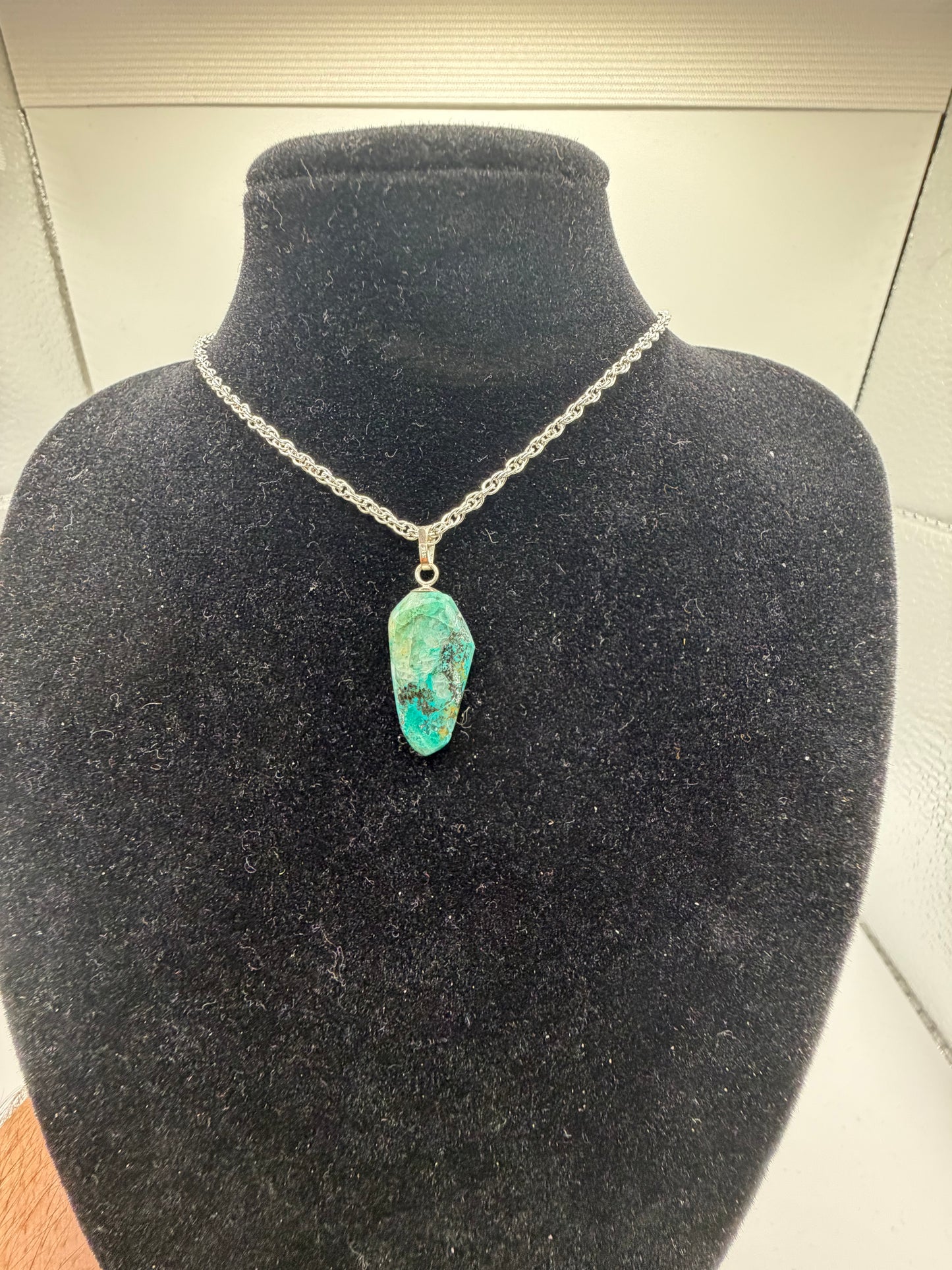 11ct Namibian Quantum Quattro pendant with sterling silver drilled bail — natural multi-mineral gemstone in blue, green, and teal