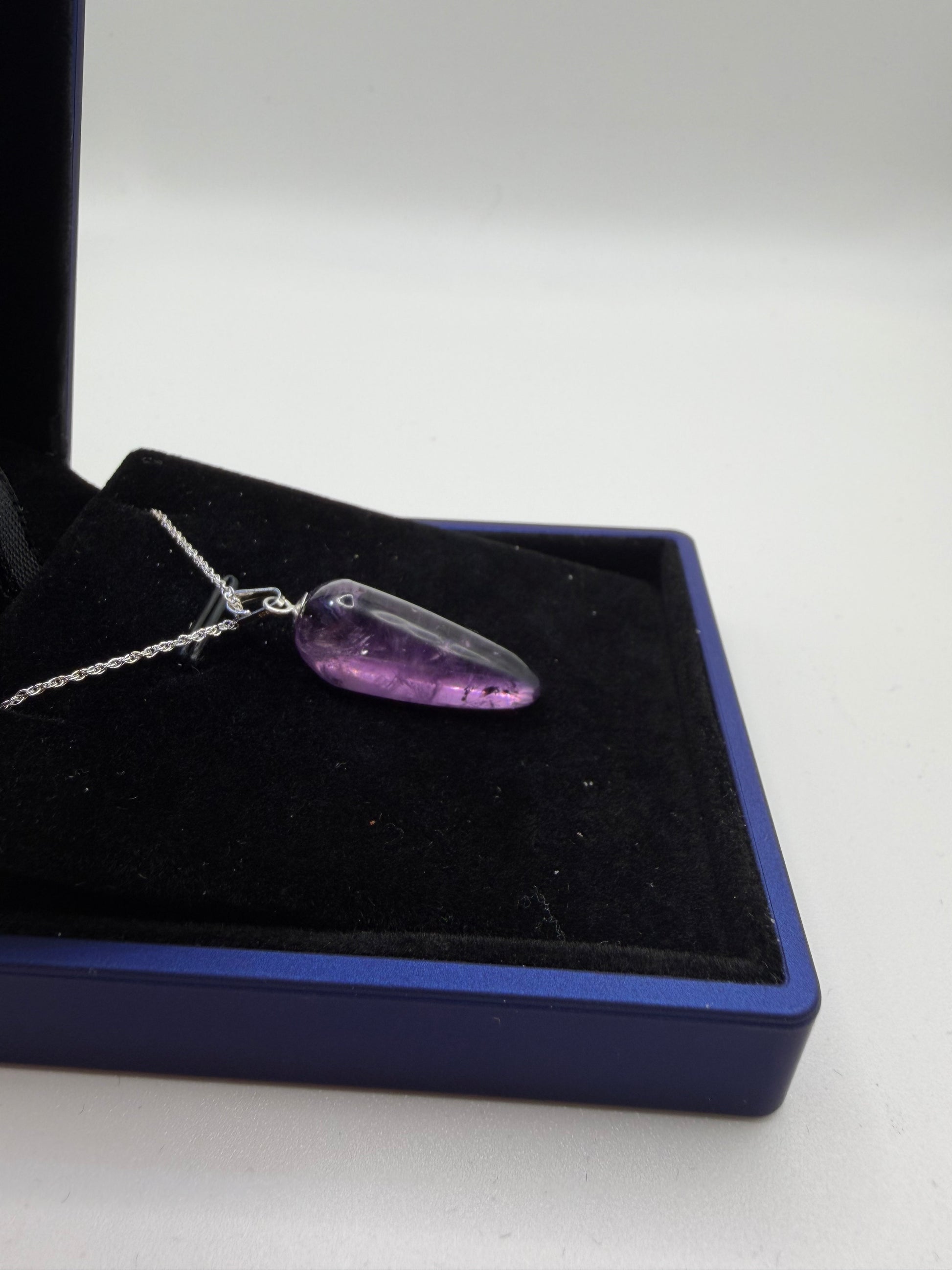 Sterling silver bail and 18 inch 1mm rope chain on 21ct Rwandan Amethyst pendant handcrafted in Maine