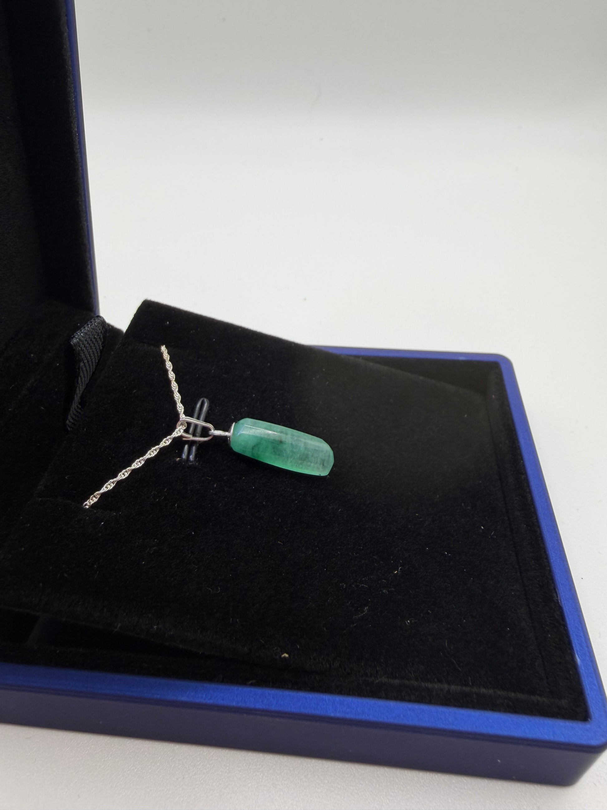 Sterling silver bail and 18 inch 1mm rope chain on 4.7ct Colombian emerald pendant handcrafted in Maine