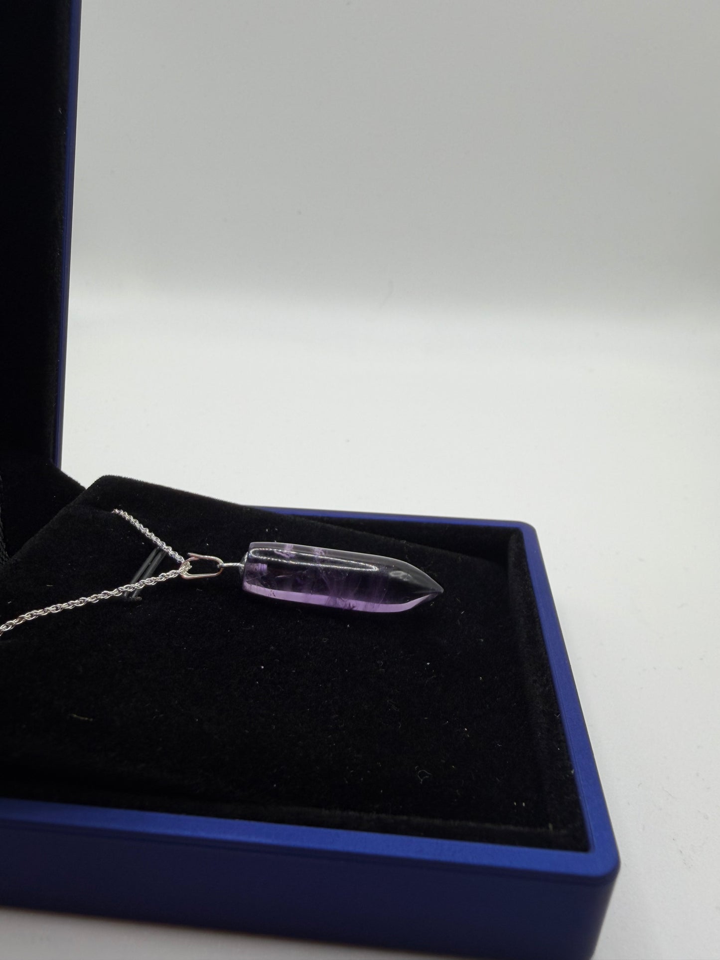 Sterling silver bail and 18 inch 1mm rope chain on 16ct Rwandan Amethyst pendant handcrafted in Maine