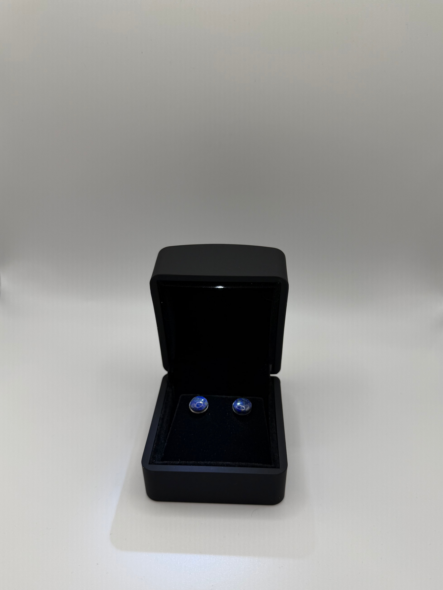 8mm Lapis Lazuli titanium stud earrings handcrafted in Maine – one-of-a-kind pair