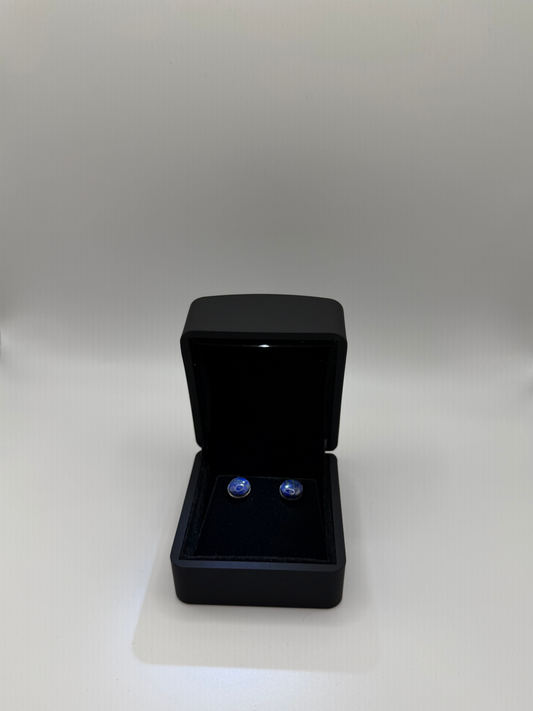 8mm Lapis Lazuli titanium stud earrings handcrafted in Maine – one-of-a-kind pair