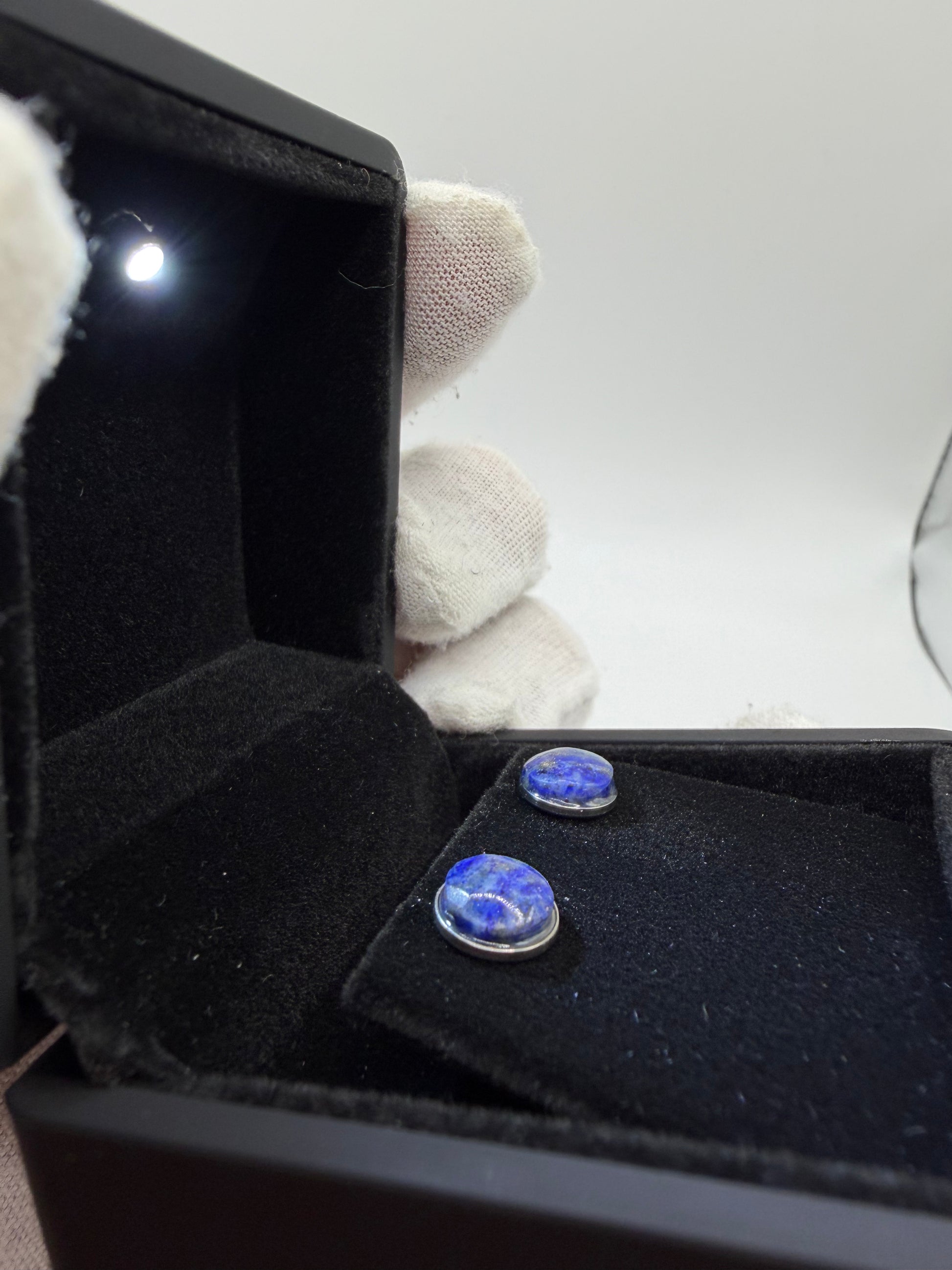 Titanium post and back on 8mm lapis lazuli stud earring handcrafted in Maine