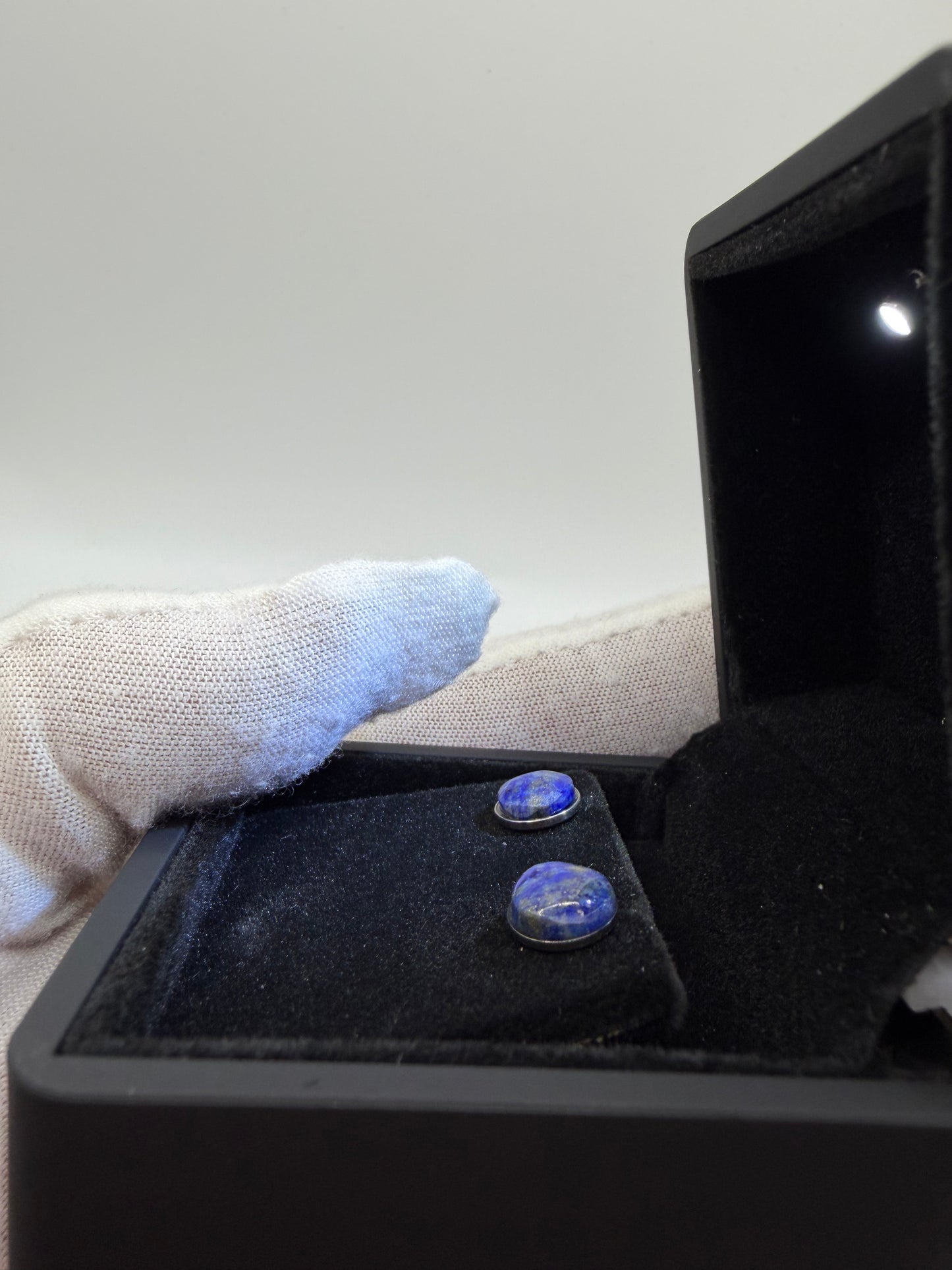 Pair of 8mm untreated lapis lazuli titanium stud earrings – lightweight and hypoallergenic from Maine