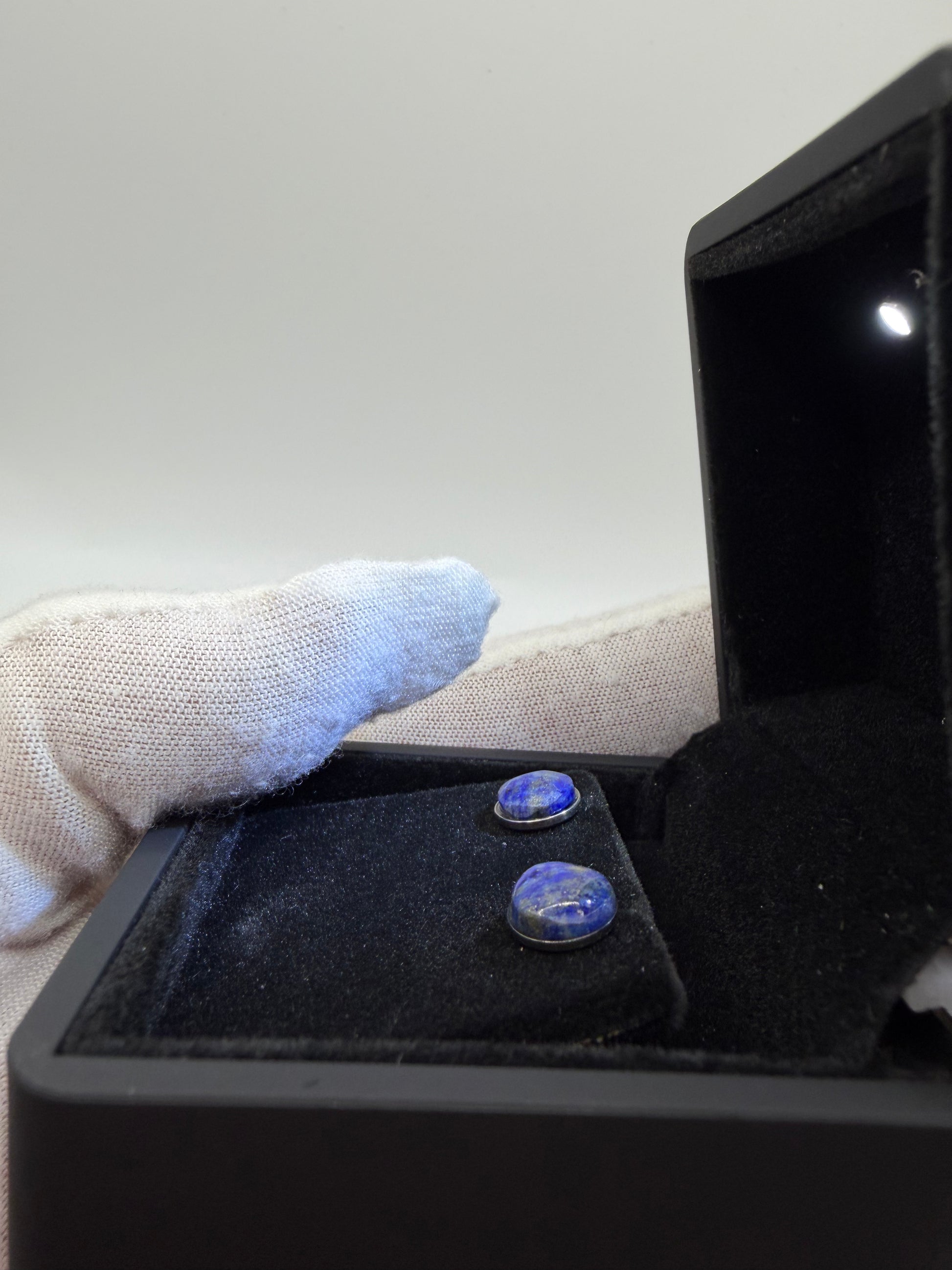 Pair of 8mm untreated lapis lazuli titanium stud earrings – lightweight and hypoallergenic from Maine