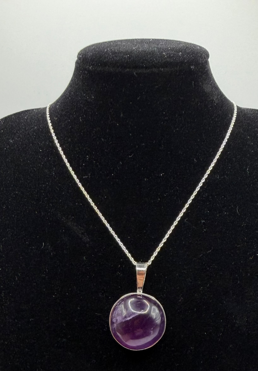 20mm Rwandan Amethyst pendant handcrafted in Maine sterling silver with 18 inch chain included