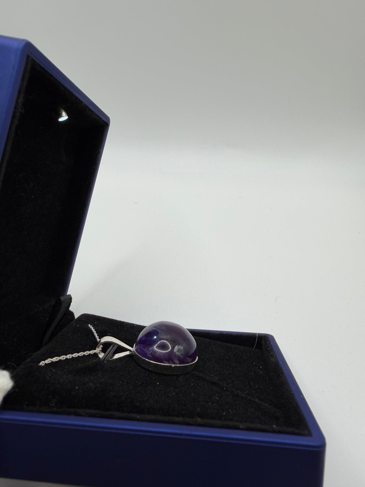 Sterling silver bail and 18 inch 1mm rope chain on 20mm Rwandan Amethyst pendant handcrafted in Maine