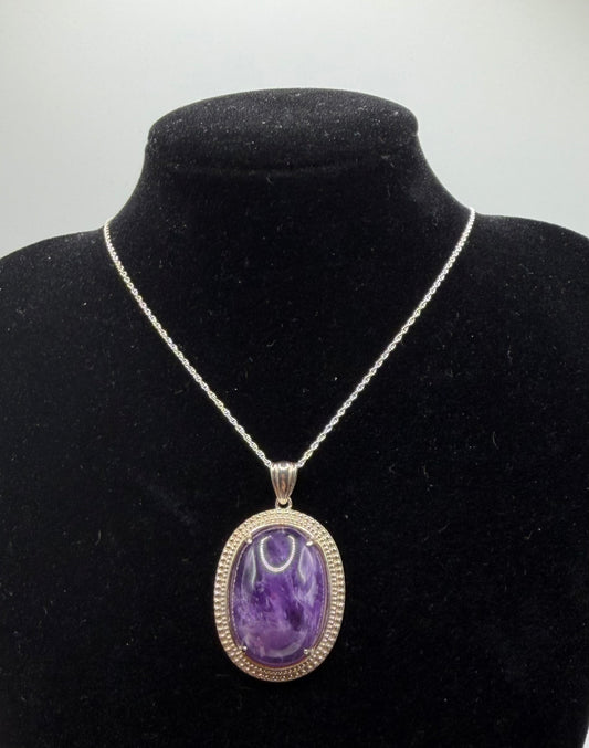 Rwandan Amethyst pendant handcrafted in Maine sterling silver with 18 inch chain included