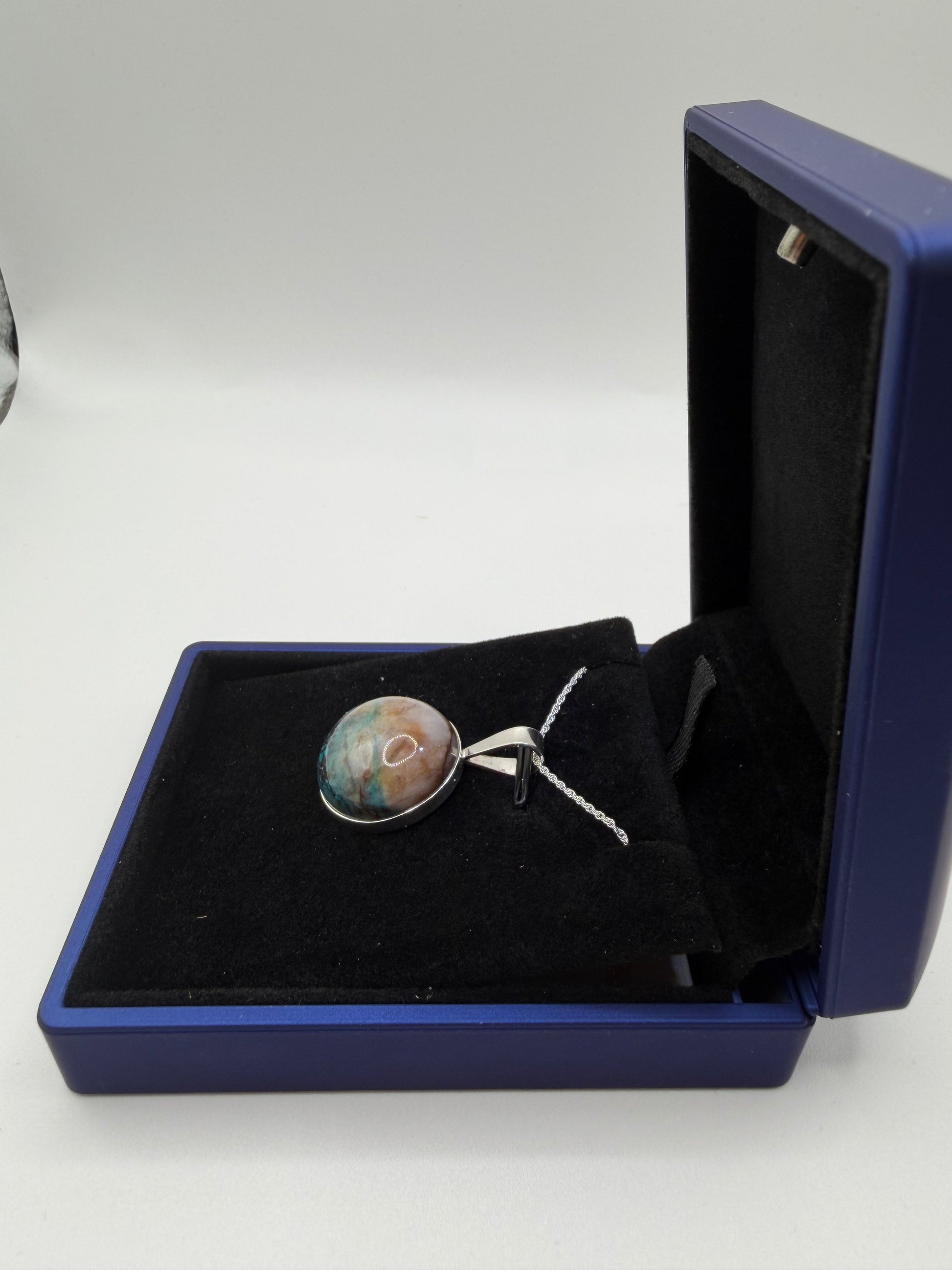 Sterling silver bail and chain on 20mm Quantum Quattro pendant handcrafted in Maine