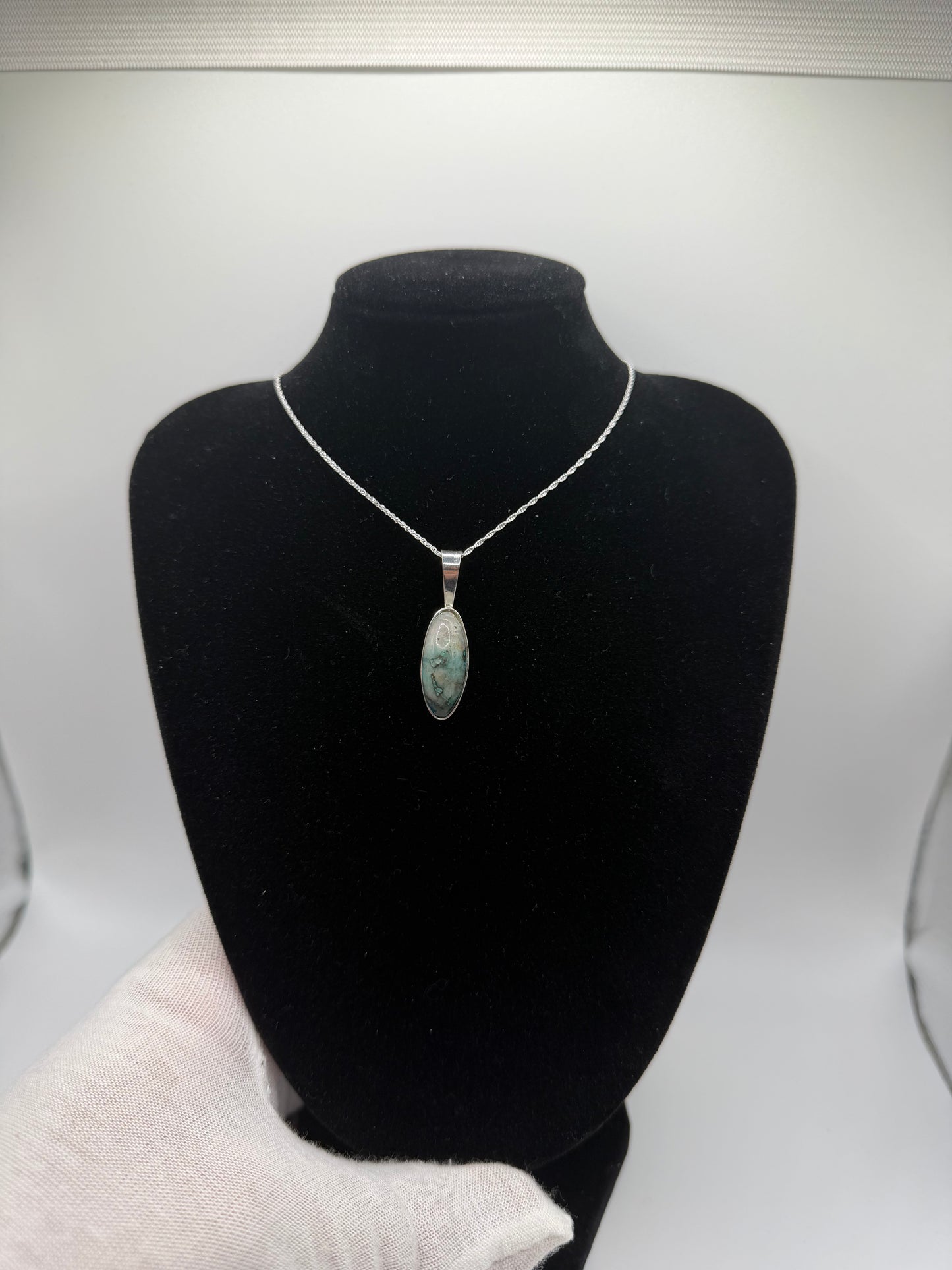 Slender oval Quantum Quattro pendant handcrafted in Maine sterling silver setting