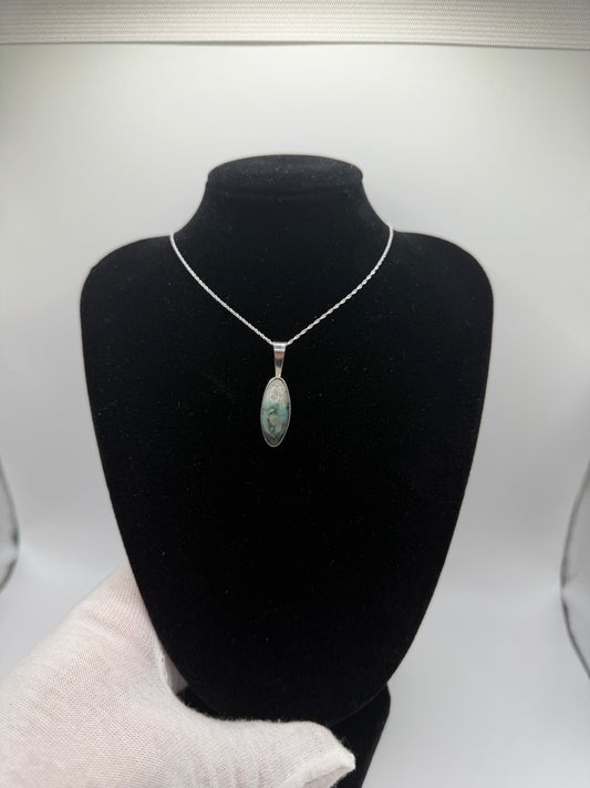 Slender oval Quantum Quattro pendant handcrafted in Maine sterling silver setting