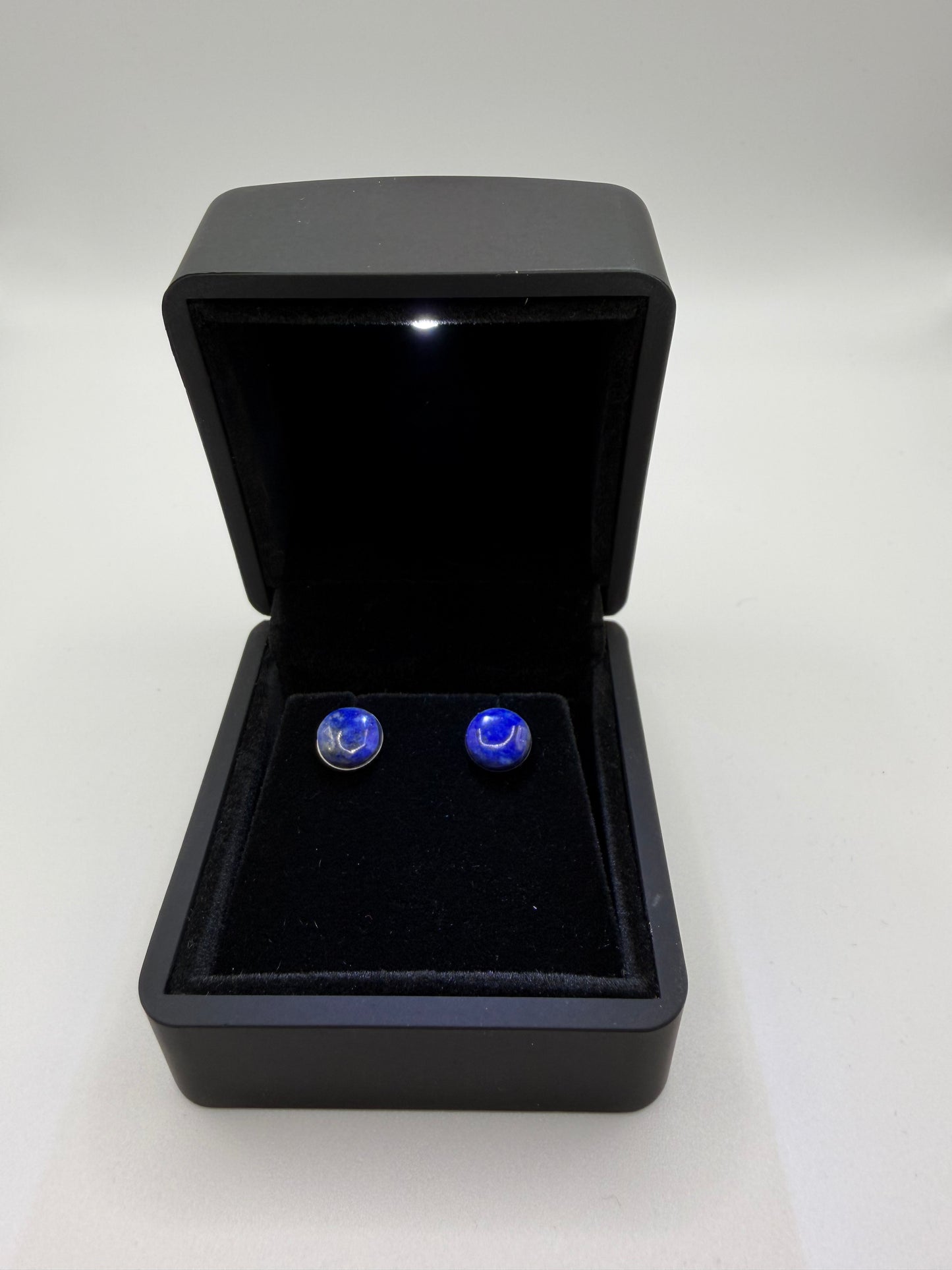 8mm Lapis Lazuli titanium stud earrings handcrafted in Maine – one-of-a-kind pair