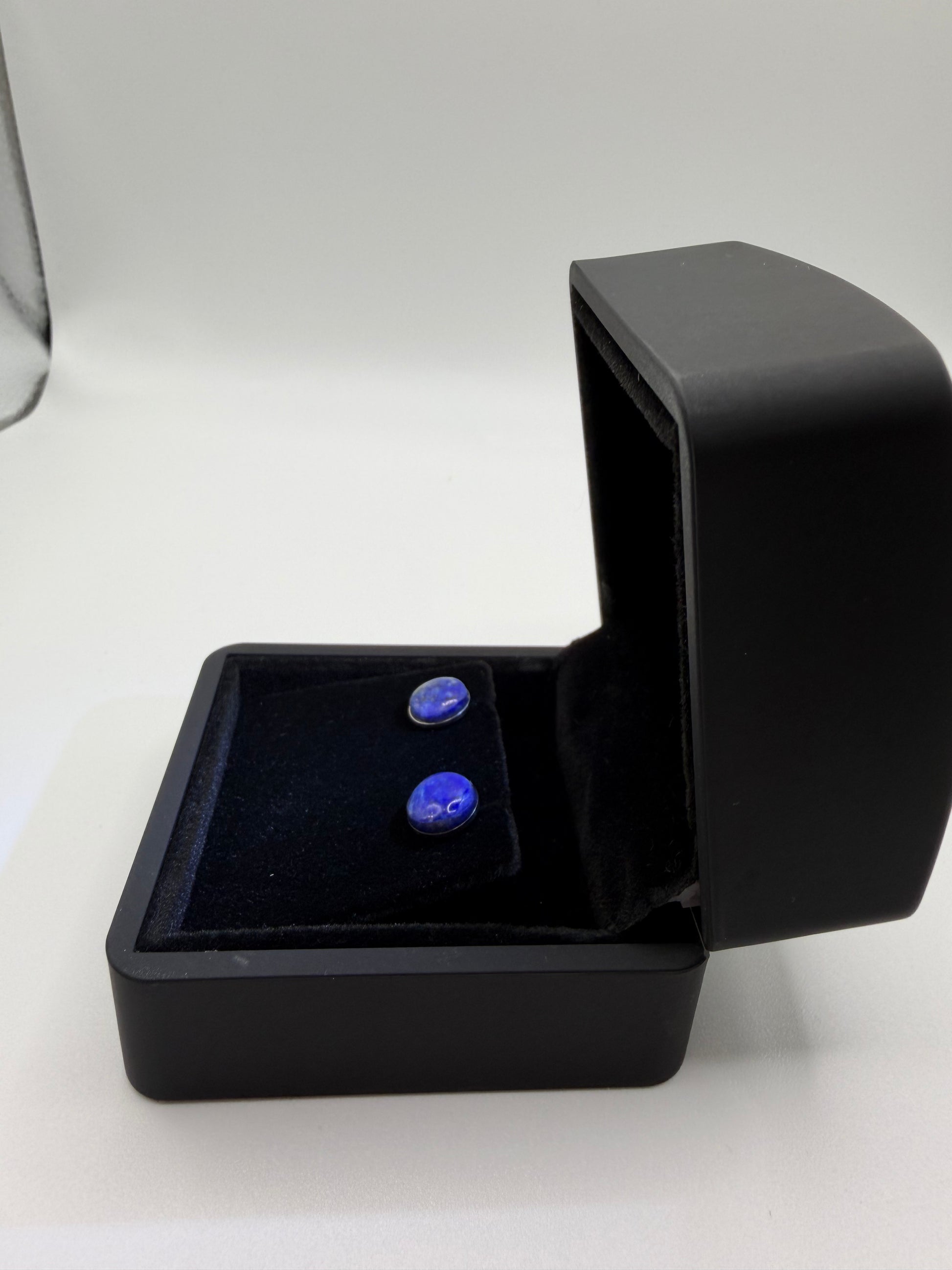 Pair of 8mm untreated lapis lazuli titanium stud earrings – lightweight and hypoallergenic from Maine