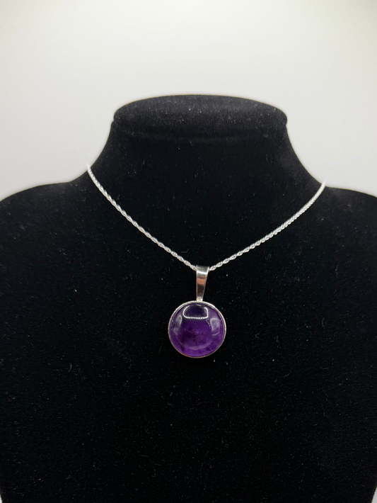 16mm Rwandan Amethyst pendant handcrafted in Maine sterling silver with 18 inch chain included