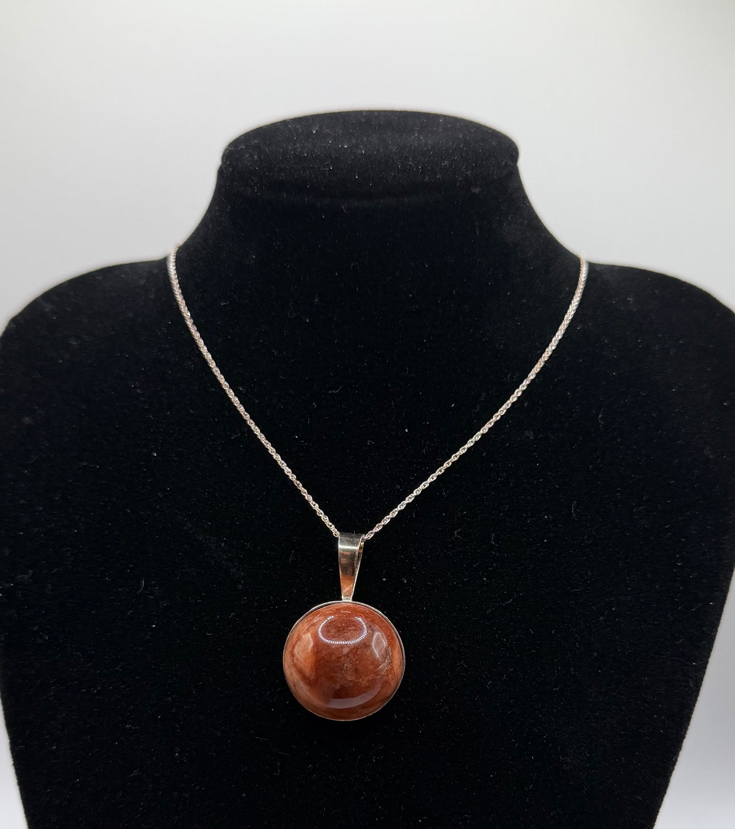 20mm Hartland Carnelian pendant in sterling silver with 18 inch chain, sourced from my land in Hartland, Maine