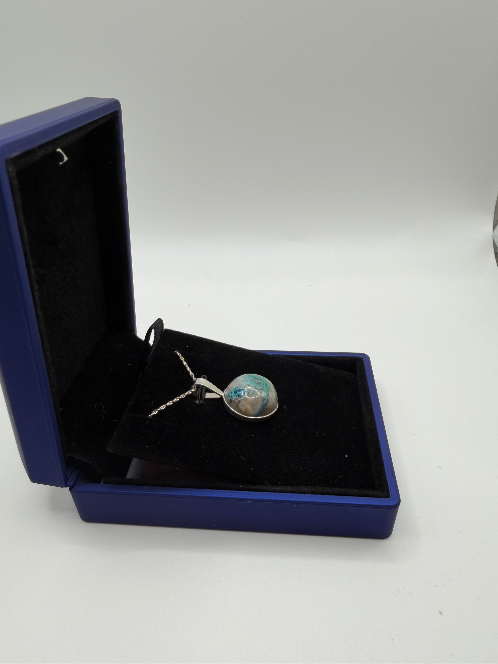 Sterling silver bail and chain on 16mm Quantum Quattro pendant handcrafted in Maine