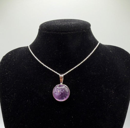 16mm Rose de France Rwandan Amethyst pendant handcrafted in Maine sterling silver setting