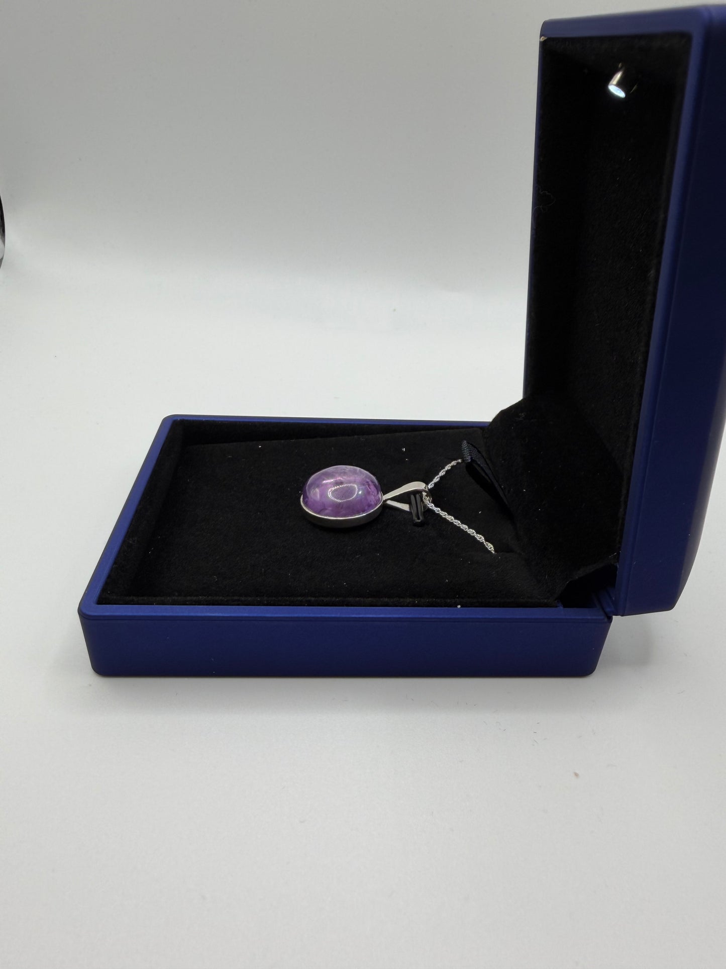 Natural untreated Rose de France Rwandan Amethyst stone in sterling silver pendant from Maine
