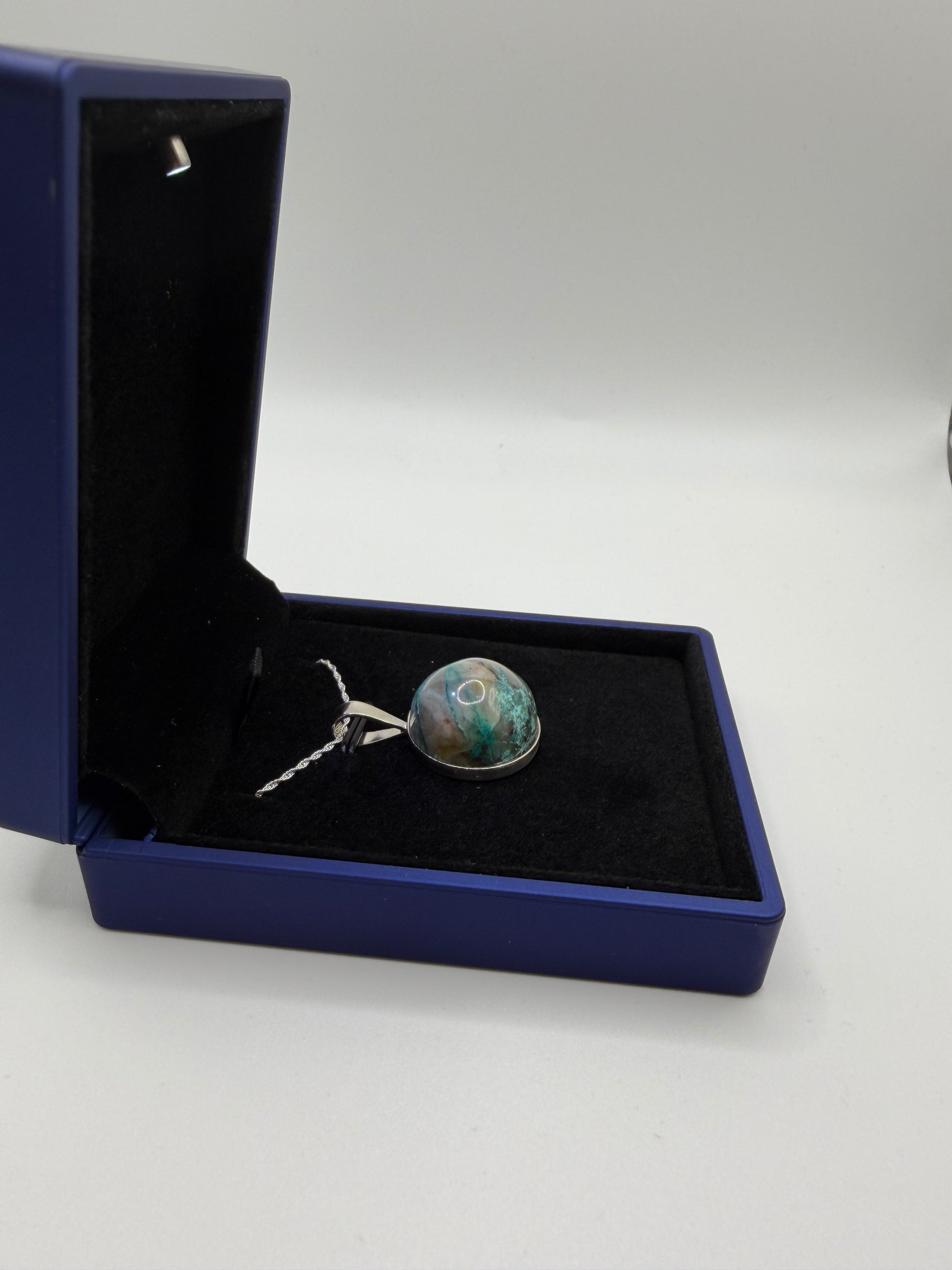 Sterling silver bail and chain on 20mm Quantum Quattro pendant handcrafted in Maine