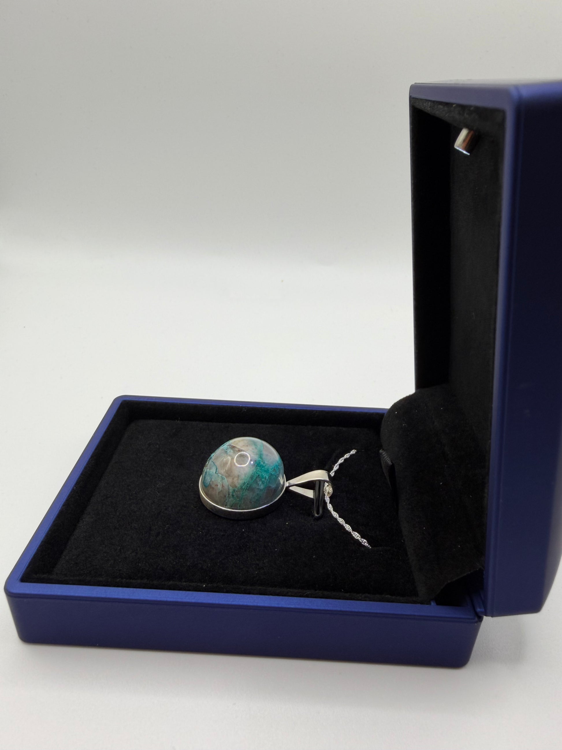 Natural untreated Quantum Quattro mix (Shattuckite, Chrysocolla, Malachite in quartz) before setting in pendant